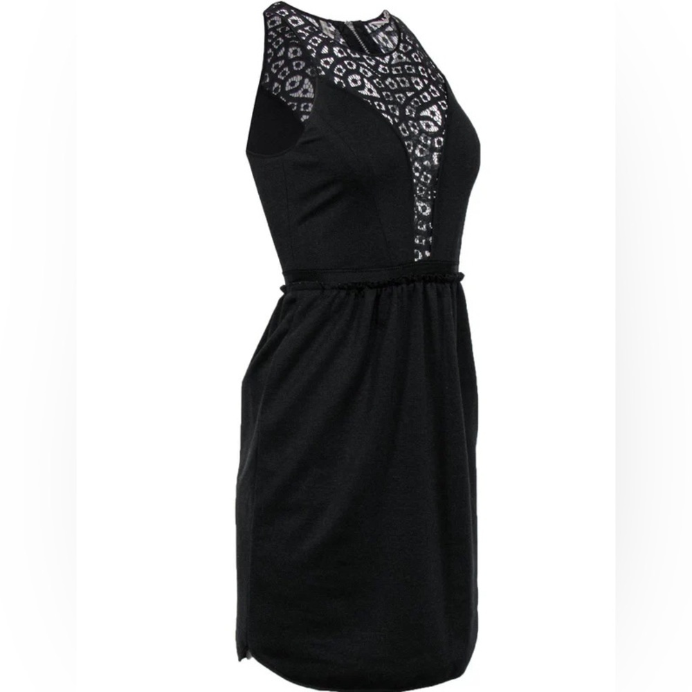 Rebecca Taylor Dress Womens 8 Black Ponte Lace Sleeveless Feminine Party Evening - Picture 2 of 8